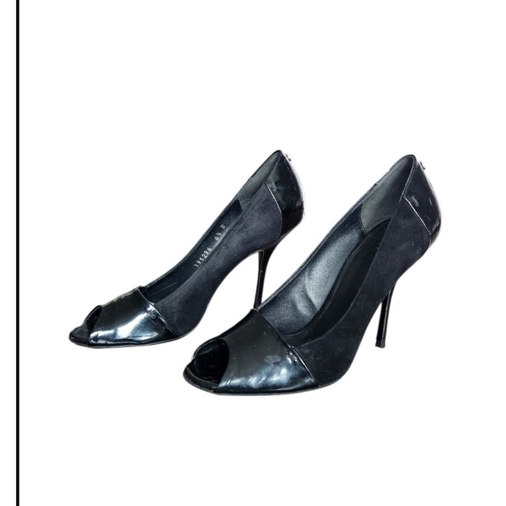 Gucci Black Patent Leather / Suede Peep-Toe High Heel Pumps Size 6.5 B